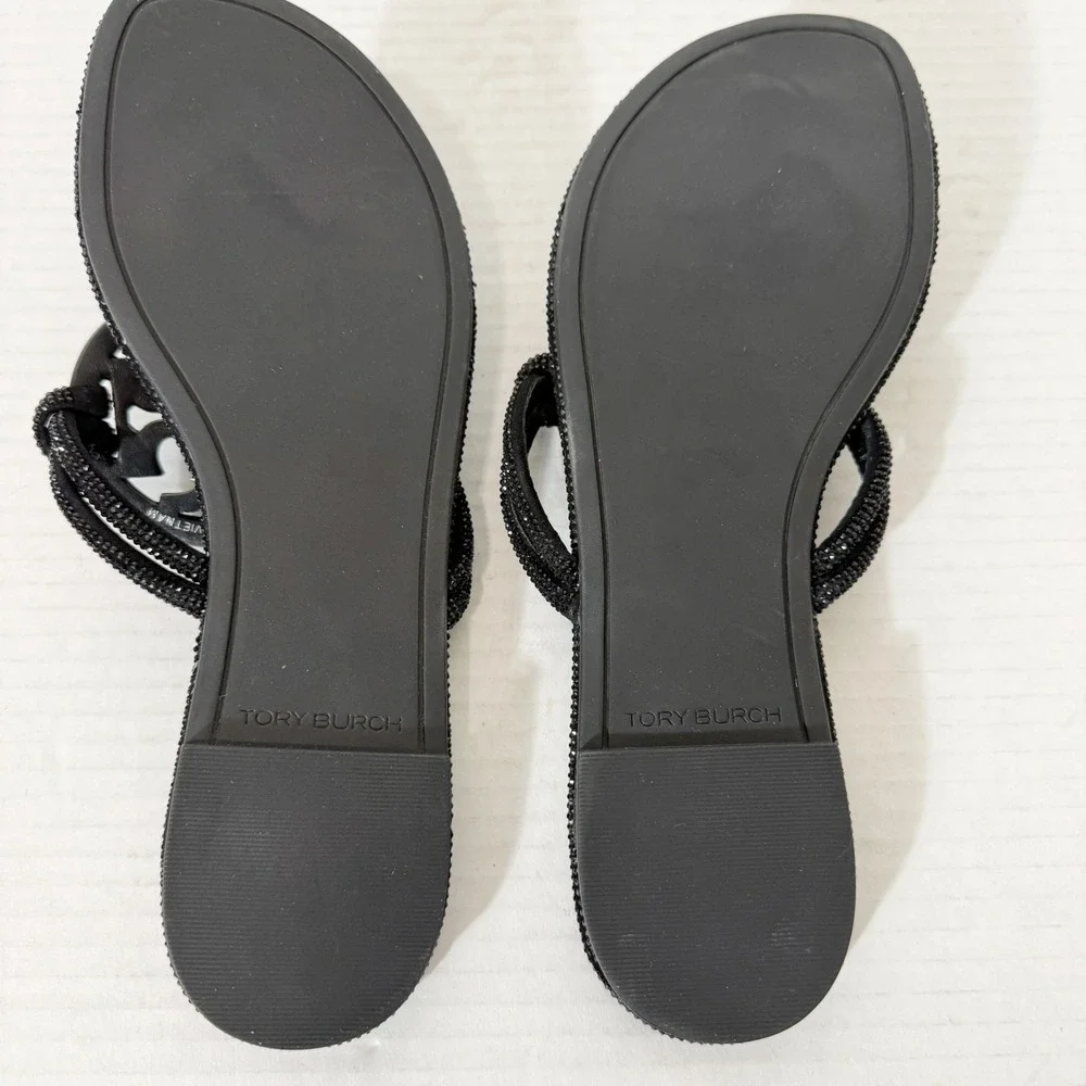 Tory Burch Womens Miller Knotted Pavé Perfect Black Flip Flop Sandal Size 7